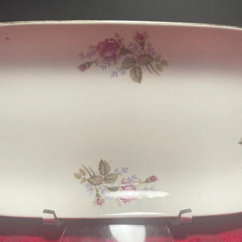 Vintage Nasco Moss Rose Oblong Porcelain Bread Plate Made in Japan 1950s